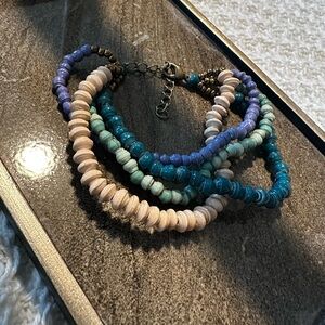 Blue and Cream Layered Beaded Bracelet